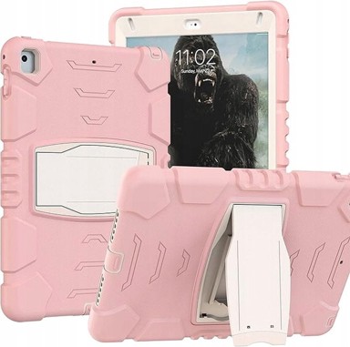 NIKCORP Oklopna zaštitna maska za iPad 6 9.7" s ugrađenim postoljem trodijelna robusna futrola za tablet, ružičasta